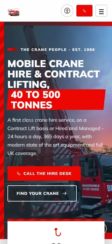 The Bronzeshield homepage adapted to a narrow mobile screen