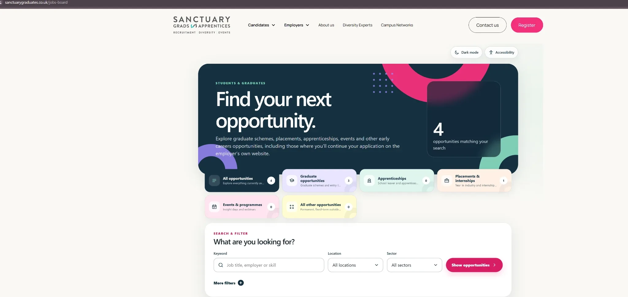 Sanctuary Graduates live JobAdder-powered jobs board embedded into the existing website